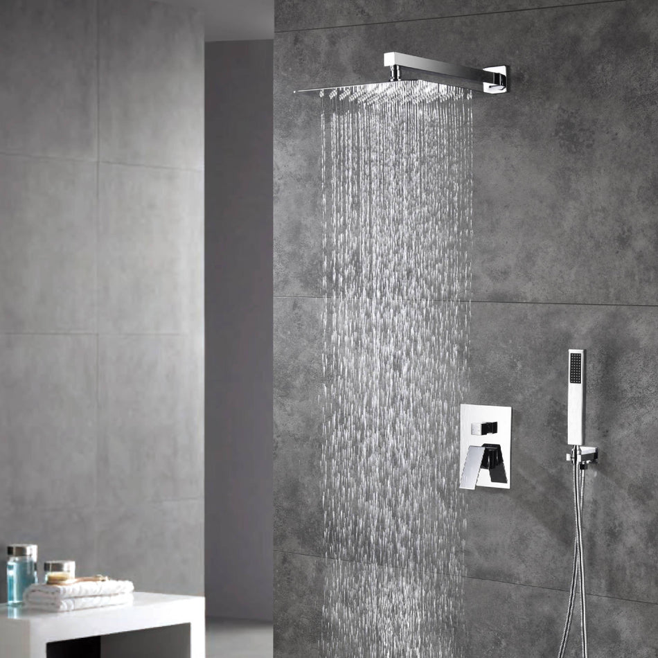 Wall-Mounted Chrome Shower System with Optional LED Light - Available in 12'' or 16'' Sizes, 2-Way Functionality