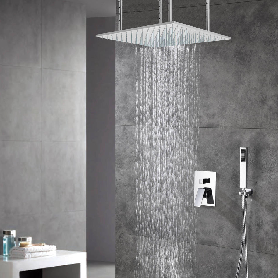20-Inch Ceiling-Mounted Rain Shower System with Two-Function Rough-In Valve Body and Trim
