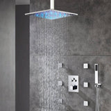 12-inch or 16-inch Rainfall 3 LED Colors Chrome Ceiling Mount 3-Way Thermostatic Shower System