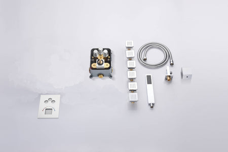 20'' or 24'' Ceiling-Mounted LED Chrome 3-Way Thermostatic Shower Faucet with Independent and Simultaneous Functionality - wonderland shower inc