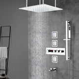 Chrome 20 inch or 24 inch LED Rainfall 3-Way Digital Thermostatic Shower Faucets with Body Jets and Sliding Bar