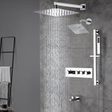 Chrome Wall Mount 12-Inch or 16-Inch Rain Shower System: LED or Non-LED, 3-Way Digital Thermostatic Control, Sliding Bar, and 6-Inch Regular Head