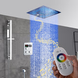 16-Inch Chrome Digital Thermostatic Shower Faucet: 3-Way Control, Flush-Mounted, 64-Color LED Shower Head and Sliding Bar Features