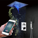 16-Inch Chrome or Brushed Nickel Shower Faucet: Flush-Mounted, 3-Way Control, 64-Color LED Lighting, Bluetooth Music