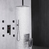 Matte Black LED Rain Shower System: 12" or 16" with 3-Way Digital Display and Body Jets