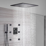 Matte Black Ceiling Mounted Shower Faucet: 20" or 24" with LED Colors, Digital Display Valve, 6 Body Jets