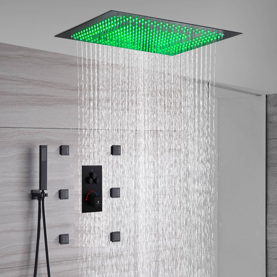 Matte Black 20" or 24" Ceiling-Mounted 3-Way Thermostatic Shower Faucet