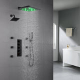 Matte Black Wall mount 12 inch or 16 inch rainfall shower head wall mount 6 inch high water pressure regular shower head 4 way thermostatic shower faucet with body jets