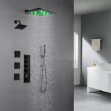 Matte Black Wall mount 12 inch or 16 inch rainfall shower head wall mount 6 inch high water pressure regular shower head 4 way thermostatic shower faucet with body jets