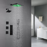 Matte Black Wall mount 12 inch or 16 inch rainfall shower head wall mount 6 inch high water pressure regular shower head 4 way thermostatic shower faucet with body jets