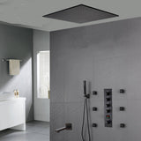20'' ceiling mounted LED matte Black 3 way thermostatic valve tub spout that each function run at the same time and separately