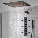 20-Inch or 24-Inch Matte Black Flush or Ceiling Mount Rainfall Waterfall Shower System: Complete with 5-Way Thermostatic Valve and 6 Body Jets and Regular Head