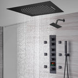 20-Inch or 24-Inch Matte Black Flush or Ceiling Mount Rainfall Waterfall Shower System: Complete with 5-Way Thermostatic Valve and 6 Body Jets and Regular Head