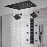 20-Inch or 24-Inch Matte Black Flush or Ceiling Mount Rainfall Waterfall Shower System: Complete with 6-Way Thermostatic Valve and 6 Body Jets and Dual Regular Head