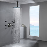 Matte Black 3-Way Thermostatic Shower System: 12'' or 16'' Rain Head, Optional LED, Simultaneous Function