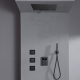 24 inch flush mount rainfall waterfall shower head 4 way thermostatic shower faucet with handle wand and Body Jets