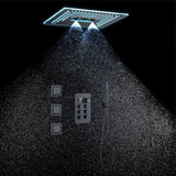 16-Inch Rainfall Waterfall Mist Water Column Flush Mount Shower Faucet Set with 6-Way Thermostatic Control, 64-Color LED, Bluetooth Music, Rainfall-Waterfall-Mist Features, Rotating Hydro Jet, and Body Jets