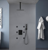 Matte Black 3-Way Thermostatic Shower System: 12'' or 16'' Rain Head, Optional LED, Simultaneous Function