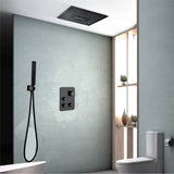 16-Inch Flush-Mount Matte Black Thermostatic Shower Faucet: 3-Way Control, 64-Color LED Lighting, Bluetooth Music, Digital Display