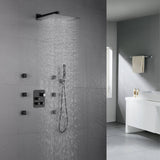 3-Way Matte Black Wall-Mounted Thermostatic Shower System with 12'' or 16'' Rain Head or 6 inch regular headOptional LED Light