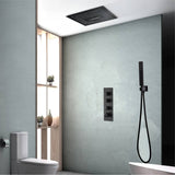 16-Inch Flush-Mount Matte Black Thermostatic Shower Faucet: 3-Way Control, 64-Color LED Lighting, Bluetooth Music, Digital Display