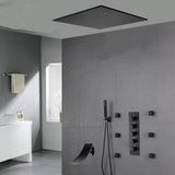 20'' ceiling mounted LED matte Black 3 way thermostatic valve tub spout that each function run at the same time and separately