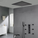 20'' ceiling mounted LED matte Black 3 way thermostatic valve tub spout that each function run at the same time and separately