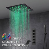 Flushed mount 12 inch  64 LED colors light Matte Black  Bluetooth Music 4 Way Thermostatic Shower Faucet with Tub Spout