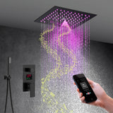 Flushed mount 12 inch 64 LED colors light Brushed gold Bluetooth Music 3 ways digital display rough in valve  Shower Faucet