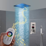 16-Inch Brushed Nickel  Shower Faucet: 3-Way Control, Flush-Mounted, 64-Color LED Lighting, Bluetooth Music Rainfall & Waterfall Features, with Three Options for Rough-In Valve Choice