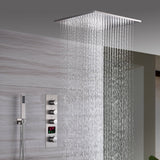 20inch Brushed nickel ceiling or flush mount rainfall waterfall shower systems 3 way thermostatic shower faucet that available in both led light or non-led light options
