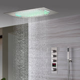 20inch Brushed nickel ceiling or flush mount rainfall waterfall shower systems 3 way thermostatic shower faucet that available in both led light or non-led light options