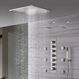 20" Brushed Nickel Rainfall Shower System: 6-Way Thermostatic Valve, Dual Heads, 6 Body Jets