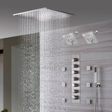20" Brushed Nickel Rainfall Shower System: 6-Way Thermostatic Valve, Dual Heads, 6 Body Jets