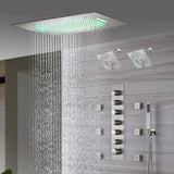 20" Brushed Nickel Rainfall Shower System: 6-Way Thermostatic Valve, Dual Heads, 6 Body Jets