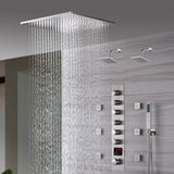 20" Brushed Nickel Rainfall Shower System: 6-Way Thermostatic Valve, Dual Heads, 6 Body Jets