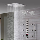20" Brushed Nickel Rainfall Shower System: 6-Way Thermostatic Valve, Dual Heads, 6 Body Jets