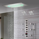 20" Brushed Nickel Rainfall Shower System: 6-Way Thermostatic Valve, Dual Heads, 6 Body Jets