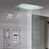 20" Brushed Nickel Rainfall Shower System: 6-Way Thermostatic Control, Dual Heads, 6 Body Jets