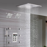 20" Brushed Nickel Rainfall Shower System: 6-Way Thermostatic Control, Dual Heads, 6 Body Jets
