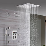20" Brushed Nickel Rainfall Shower System: 6-Way Thermostatic Control, Dual Heads, 6 Body Jets