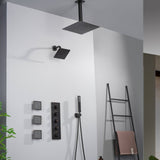 Oil Rubbed Bronze Ceiling Mount Rainfall Shower Head with 4-Way Thermostatic System, Body Jets, and High Water Pressure Wall Mount Shower Head