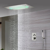 20inch Brushed nickel ceiling or flush mount rainfall waterfall shower systems 3 way thermostatic shower faucet that available in both led light or non-led light options