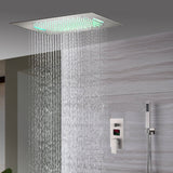 20inch Brushed nickel ceiling or flush mount rainfall waterfall shower systems 3 way thermostatic shower faucet that available in both led light or non-led light options