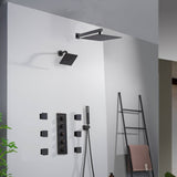 Oil Rubbed Bronze Wall Mount Rainfall Shower Head with 4-Way Thermostatic System, Body Jets, and High Water Pressure Wall Mount Shower Head