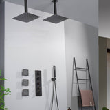 Oil Rubbed Bronze Ceiling Mount Dual Rainfall Shower Head with 4-Way Thermostatic System, Body Jets