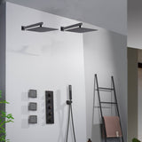 Oil Rubbed Bronze Wall Mount Rainfall Shower Head with 4-Way Thermostatic System, Body Jets