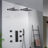 Oil Rubbed Bronze Wall Mount Rainfall Shower Head with 4-Way Thermostatic System, Body Jets