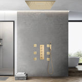 Brushed Gold 20-Inch or 24 inch Rainfall Waterfall Ceiling or flush Mount Shower Head with 4-Way Thermostatic Faucet, Body Jets