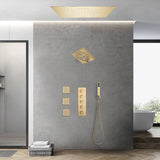 Brushed gold flushed on 20 inch rainfall 64 LED light Bluetooth Music shower head 4 way digital display shower faucet with body jets and regular head